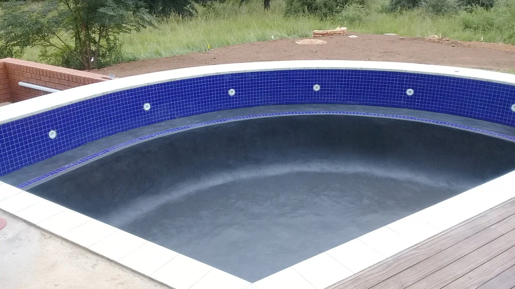 Quarter-round pool, Waterfall — during construction