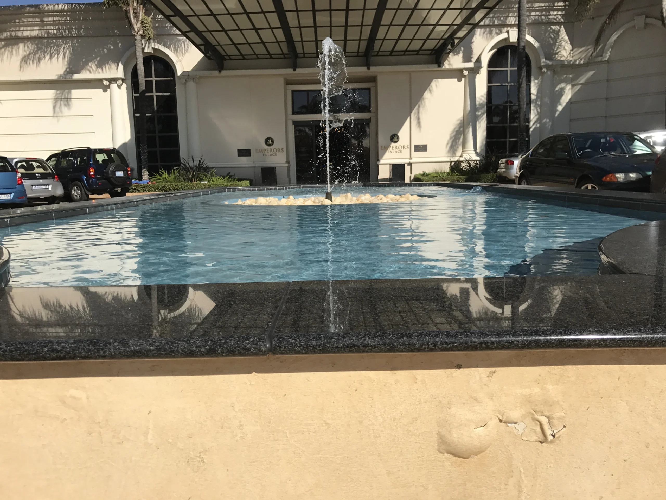 The VIP entrance fountain at Emperors Palace, re-marbelited in turquoise by Curtis Pools