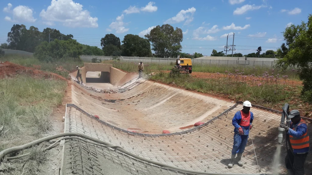 Bombela culvert guniting, Gautrain — during construction