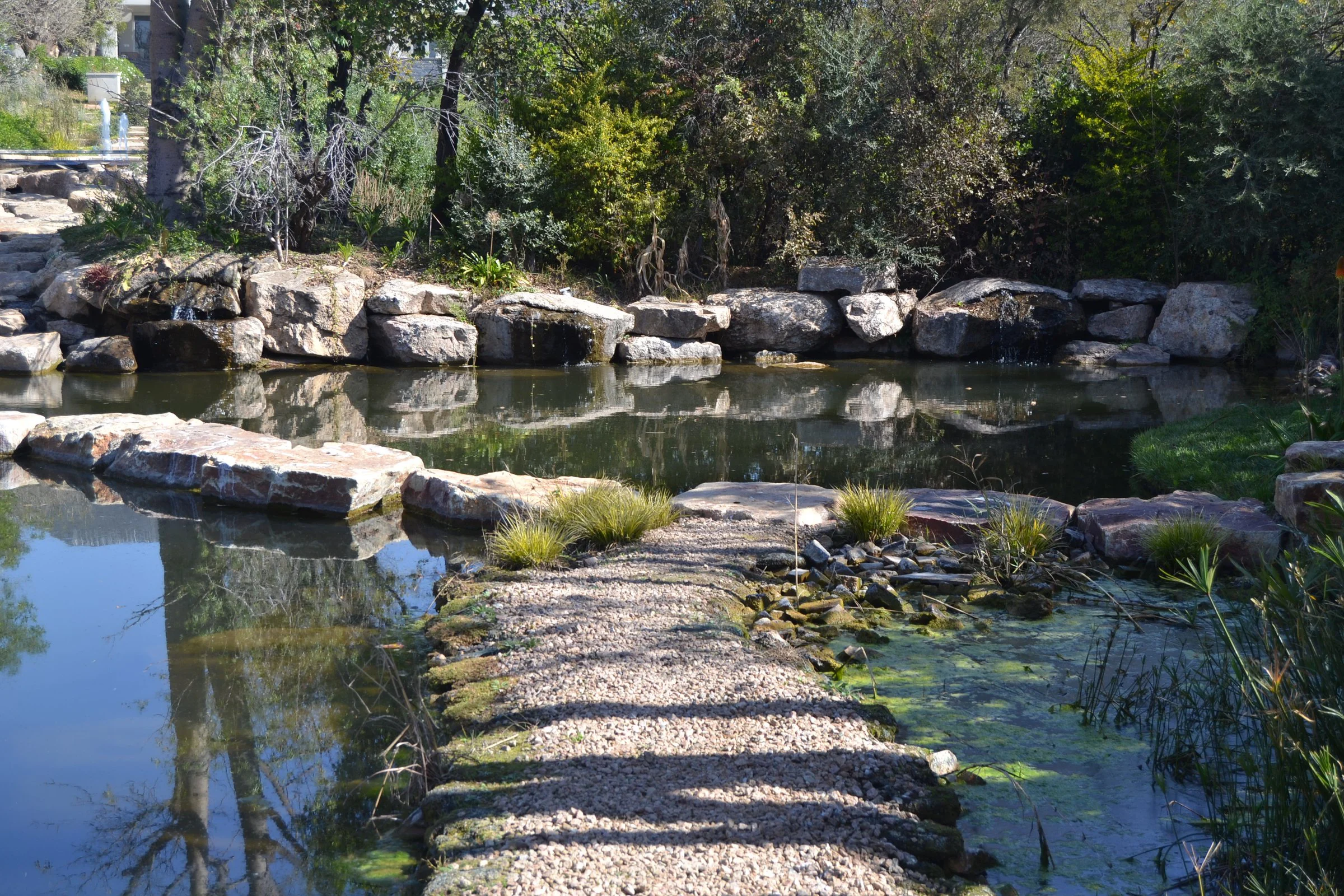 Water garden with ponds and rill, Waterfall — completed