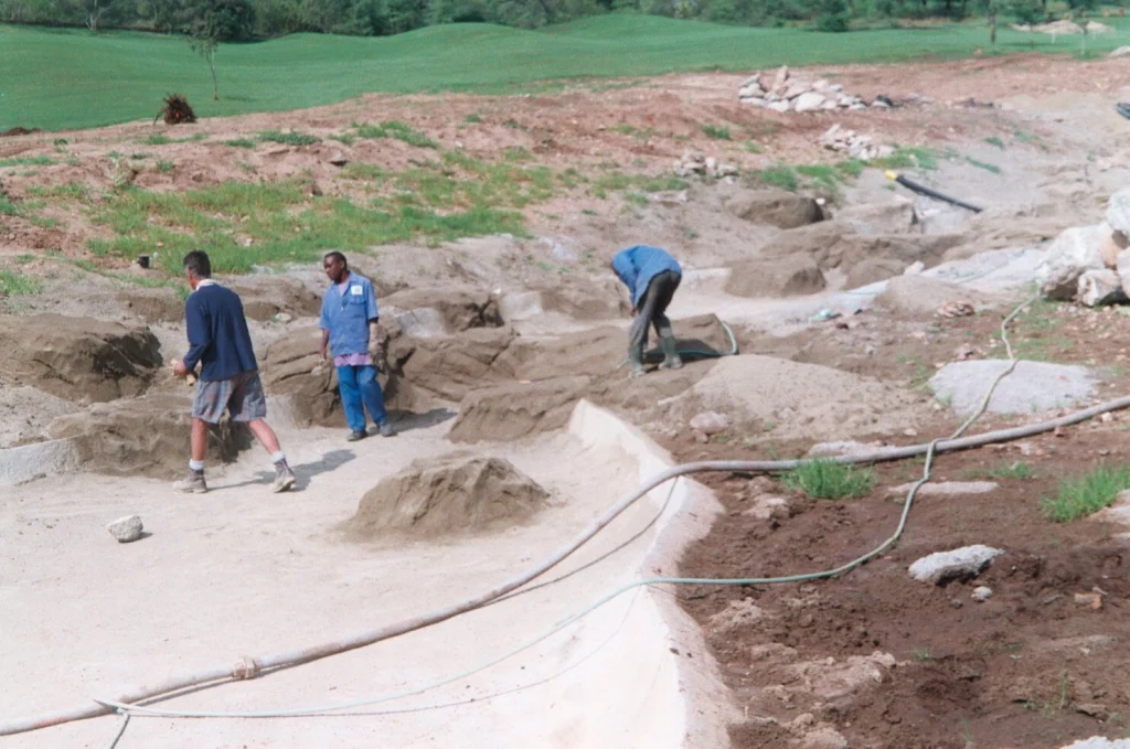 Leopard Creek golf estate water feature — during construction