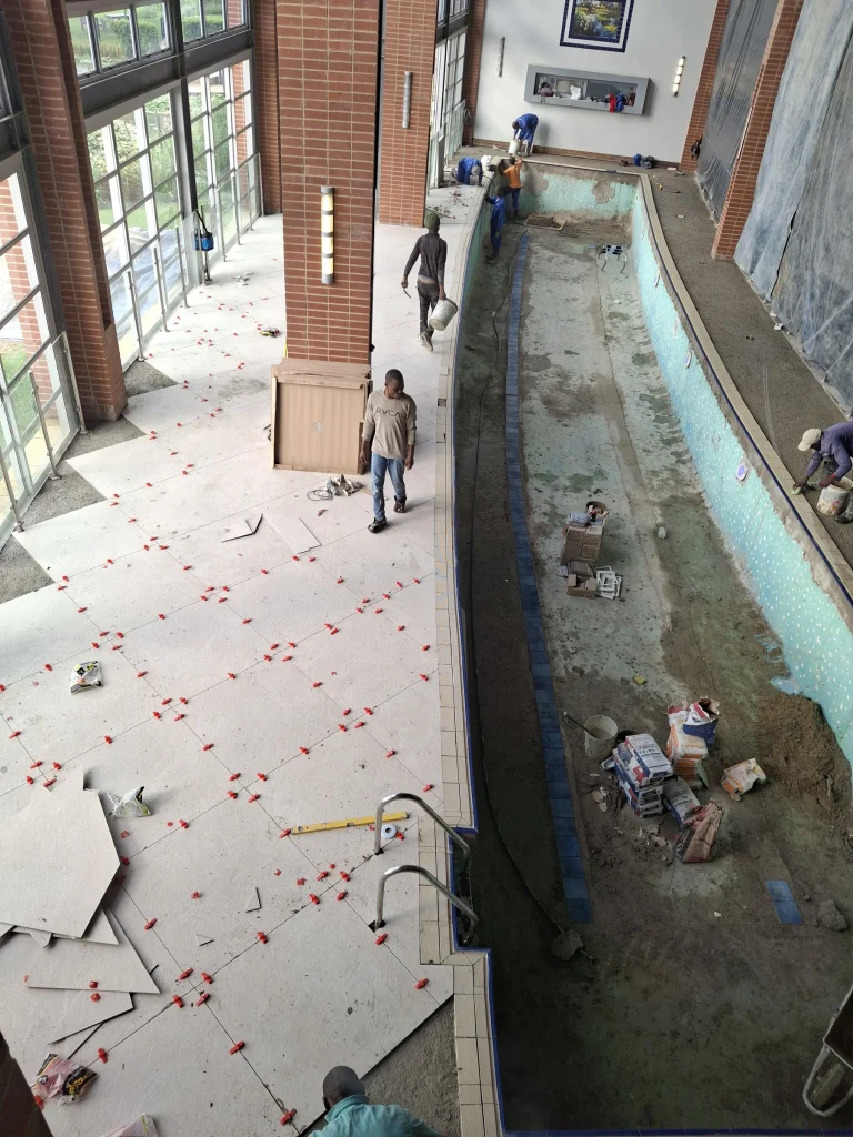 Waterfall Country Estate gym pool — during construction
