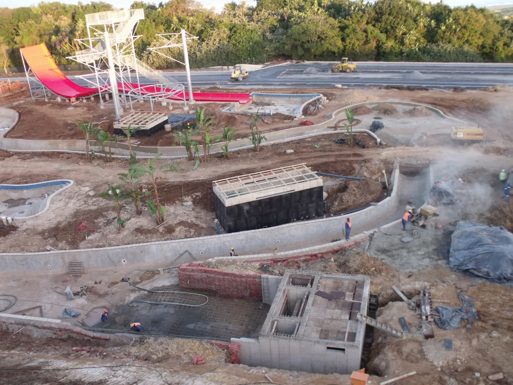 The Wild Coast Sun waterpark under construction, gunite shells by Curtis Pools